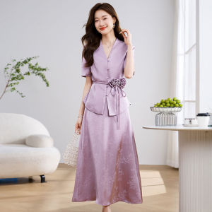 ชุดราตรีจีน ชุดแต่งงานแบบเต็มตัว เดรสยาวเอวกลาง แขนยาว ผ้าโพลีเอสเตอร์ กระโปรงทรงเอ ชุดราตรียาวปานกลาง