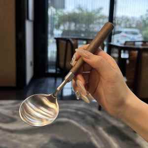 Stainless Steel round Soup Spoon Dinner Spoon Walnut Texture Western Dining Utensils Creative Home Use Non-Disposable Cutlery
