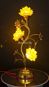 Đèn Hợp Kim Thân Cong Hoa Sen Lưu Ly Có LED CHÂN THIỆN MỸ Trang Trí Bàn Thờ Gia Tiên Đồ Thờ Cúng