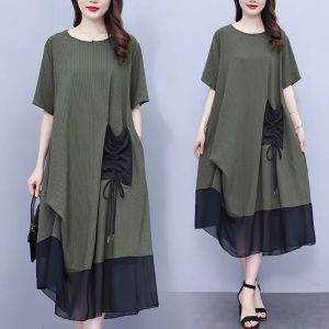 Middle-Aged Ladieswear Fashion Elegant Anti-Aging Dress Niche Design Summer plus Size Womens Clothes Slim Looking Slim-Fit Dress