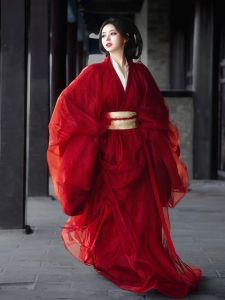 Bộ Đồ Hanfu Đỏ Phong Cách Chiến Quốc Dài Thanh Lịch Cho Nữ Bộ Đồ Dài Cổ Điển Váy Dài Cạp Cao Váy Dài Váy Ngắn