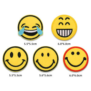 Cartoon Sticky round Smile Face Fabric Patch for down Jacket Hole Decoration Expression Pack Sewing DIY Accessories