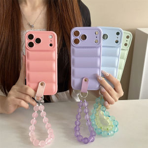 szhaiyu | Down Jacket Bead Wrist Strap Phone Case for IPhone 17E 16E 17 Air 16 15 Plus 14 13 12 11 Pro Max X XR XS Soft Silicone Cover