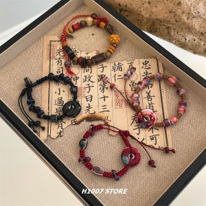 Handmade Ceramic Chinese Style Couple Bracelets Woven Rope Safety Buckle Mens Womens Unique Artisanal Jewelry Accessories