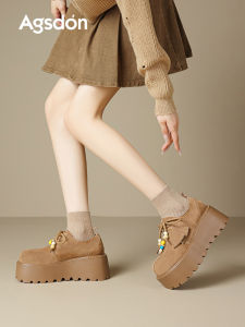 Agsdon Womens Thick Bottom High Top Loafers Retro Style Lace-Up Fashion Casual Shoes Increase Height Inner Design Autumn Season