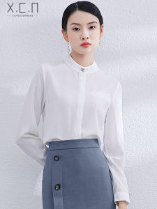 Professional Suit Shirt Formal Office Commute Workwear Long Sleeve Pure Color Polyester OL Style Stand Collar Multi-Buckled