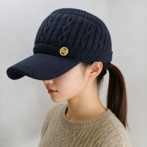 Autumn Winter Warm Empty Top Hat Women Ponytail Friendly Cold Protection Ear Protection Knitted Beanie Hat Soft Stretch Adjustab