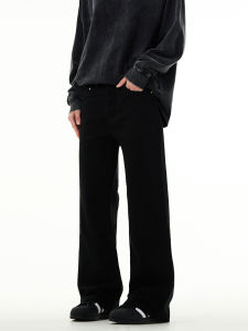 KISKO American High Street Drape CleanFit สีดำ กางเกงยีนส์ ผู้ชาย หลวม กลิ่นตรง พรางหุ่น อินเทรนด์ กางเกงขายาว ลำลอง กางเกงขายาว