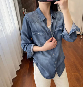Spring Autumn Casual High-Grade Lyracell Denim Shirt