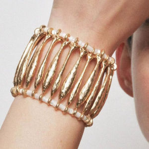 Elegant Ocean Long Bar Fish Bracelet Alloy Vintage Distressed Hollow Elastic Casual Womens Bracelet Fashion Jewelry