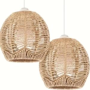 15CM Boho Simulated Rattan Lamp Handmade Woven Chandelier Vintage Lampshade Home Decor Hanging Pendant Bedroom Restaurant E27