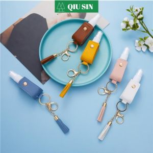 Leather Cover Hand Sanitizer Spray Bottle-  Keychain Holder