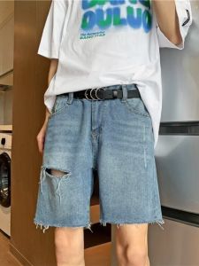 Summer Thin Five-Point Mens Jeans Casual Loose Straight Leg Harajuku Style Torn Hole Shorts Korean Version Fashionable Shorts