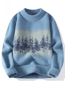 ROMON | Romon Mens Knitted Sweater Casual Thickened Round Neck Pullover Winter Warm Gradual Color Loose Fit Knitwear For Youth