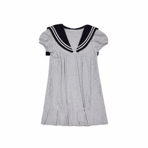 1JINN STUDIO | Retro Large Collar Preppy Style Puff Sleeve H-shaped Pleated Hem Dress