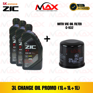 SK ZIC 3 Liters X7 10W40 For GASOLINE Engine with C-932 Vic Oil Filter Bundle