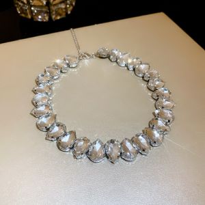 Colorful Rhinestone Crystal Necklace For Women Luxury Fashion Water Drop Choker Necklaces For Party Wedding Bridal Jewelry K0