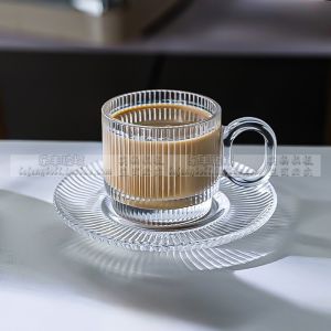 Coffee Set Suit Vertical Stripes Concentrated Cold Extract Latte Latte Art Glass Cup Stackable Afternoon Tea Cup Ins Style