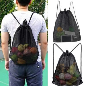Drawstring Mesh Backpack Bags Heavy Duty Multifunction Bag Soccer Basketball Gym Sports Equipment Storage Bags Beach Toy Net Bag