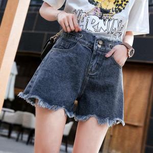 กางเกงขาสั้นยีนส์เอวยางยืดทรงหลวมสำหรับผู้หญิงในช่วงฤดูร้อน กางเกงขาสั้นทรงหลวมเอวสูง ทรงเข้ารูป กางเกงขายาวทรงหลวมไซส์ใหญ่