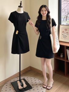 AIYITI | French Elegant Black Short Sleeve Dress Summer Slim Waist Large Size