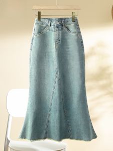 Aige Fashion Fishtail Denim Midi Dress Womens Fall 2024 New Arrival High Waist Slimming Slit Elegant Mermaid Dress
