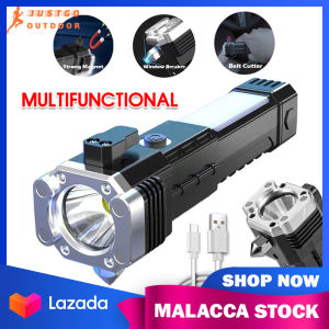 COB Flashlight Car Safety Hammer Flashlight USB Rechargeable Strong Light Camping Torch Magnetic Side Light Self-Defense Flashlight
