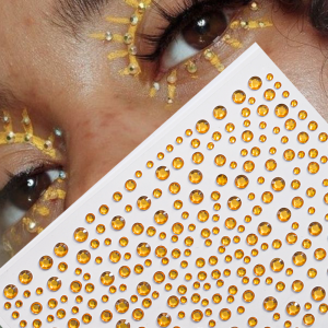 1Pcs 3D Golden Face Rhinestones Stickers Multi-Size Gems Facial Temporary Tattoo Y2K Style DIY Party Dance Cosplay Wedding Jewel