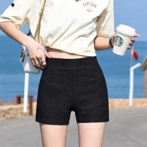 High-Waist Slimming Elastic Shorts Casual Polyester Pants for Women with Pocket Work Clothing Style Loose Fit Short Length
