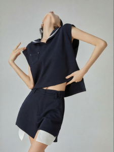XIAODADEHUA | Navy Sailor Collar Sleeveless Vest Set T-Shirt & Shorts