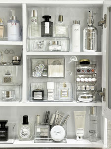 Acrylic Bathroom Mirror Cabinet Storage Box Cosmetic Lipstick Holder Wall Mounted Cotton Swab Case Transparent Organizer