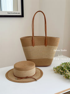 Phong Cách Pháp Cổ Điển Mũ Rơm Kẻ Sọc Túi Xách Chống Nắng Túi Tote Túi Xách Nữ Chống Tia UV Túi Xách Mùa Hè Túi Xách Thường Ngày