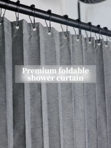 KEVE High Quality 120cm/180cm Foldable Shower Curtain Waterproof with Rod Set for Bathroom Makapal Thick Washable Cloth