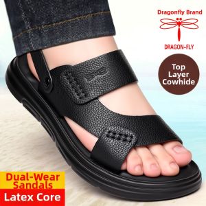 DRAGON-FLY | Mens Full Leather Sandals Slipper Two Uses