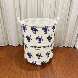 ถังเสื้อผ้าสกปรกทรงกลมขนาดใหญ่ ถังใส่เสื้อผ้ารุ่นการ์ตูนพับได้สำหรับใช้ในบ้าน สำหรับเด็กและสต็อกของเล่นในห้องน้ำ