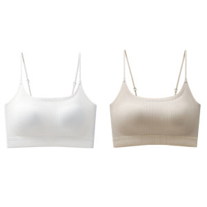 miiow | Ice Silk Bra Womens Underwear Summer New Style With Chest Pad Anti-Light Base Tank Top Can Be Worn Outside Short Sleeve Crew Neck