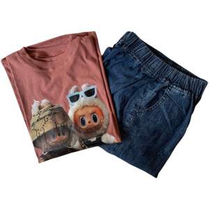 Baju Labubu Setelan Katun Combed Mix Jeans Dewasa/ Baju One Set Model Terbaru Jumbo / Setelan Wanita Termurah premium