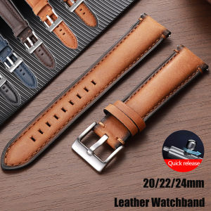 20mm 22mm 24mm Cowhide Leather Watch Strap Quick Release for Fossil Band for Samsung Galaxy Watch 7/6/5/4 Vintage Brown Bracelet
