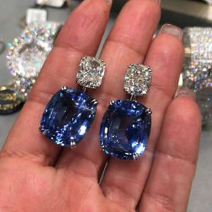 Huitan Blue/White Cubic Zirconia Dangle Earrings Brilliant Womens Accessories Silver Color Luxury Fashion Wedding Party Jewelry