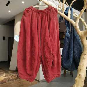 2024 Summer New Arrival Retro Artsy Cotton and Linen Bloomers Elastic Waist Loose Slim Looking More than Patchwork Cropped Pants for Women