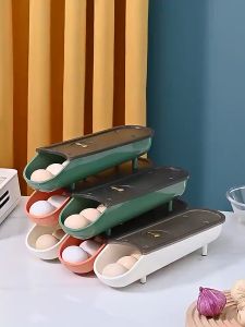 BOSSLU Kotak Penyimpanan telur / Egg Box Storage Dengan Model Panjang Keluar Otomatis Unik Serbaguna 8AS09