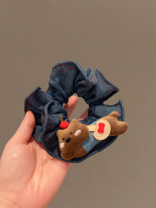 Cute Bear Fabric Hair Ties Blue Denim Hair Bands New 2025 Quality Hair Ropes for Bun Styling Fashionable Hair Accessories