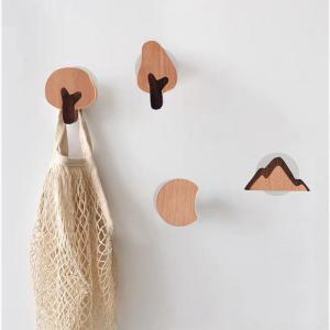 Creative Wall Mounted Solid Wood Clothes Hook Home Entrance Hall Decorative Coat Hook No Drilling Required Hanging Rack