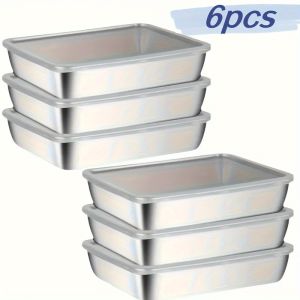 6pcs/set Large Stainless Steel Square Food Storage Containers with Transparent Lids - Leak Proof Stackable Perfect for Meat