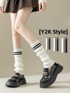 JINGCHI | Warm Knitted Knee-high Socks Womens Autumn Winter Thickened Leg Shape Stripes JK Style Over-the-Knee Cozy Sock Covers