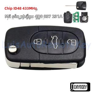 Chìa Khóa Điều Khiển Từ Xa 3 Nút Tần Số 433MHz Chip ID48 Tương Thích Với Audi A3 A4 A6 A8 TT RS4 Quattro 1994-2004 - 4D0837231A K N