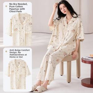 Herbal Light Color Cotton Sleepwear with Bra Pads Shorts Set