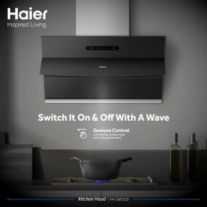 Haier HH-S901GS 1800 m3/hr SIRIM Lamp LED Stainless Steel Gesture Wave Control Heat Auto Clean Wall Mounted Kitchen Hood Cooker Hood