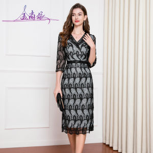 Elegant New Chinese Style Embroidered Dress Womens High-End Spring National Design Waist-Cinching Young V-Neck Bodycon Skirt