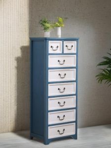 HENGDEMU | Vintage Blue and White Solid Wood Multi-Drawer Storage Cabinet